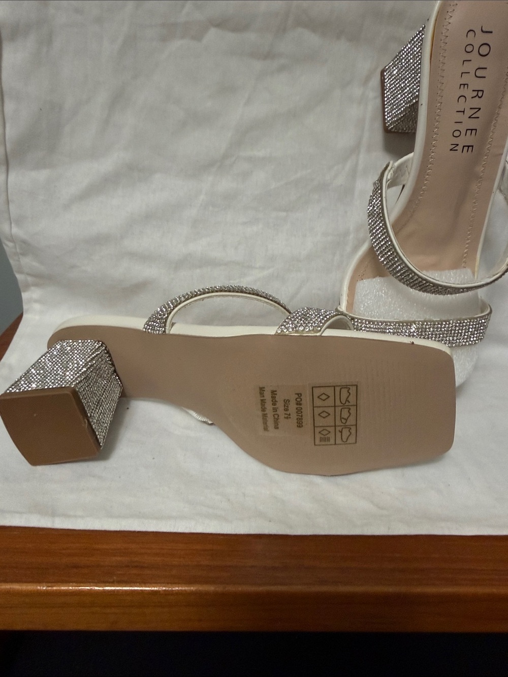 Journee Collection White Rhinestone Double-Strap Block Heels - Picture 3 of 5